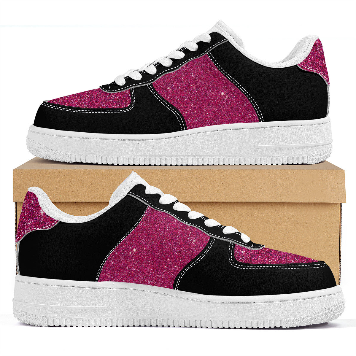 Black and Pink Sparkle Print Unisex Air Force Sneakers