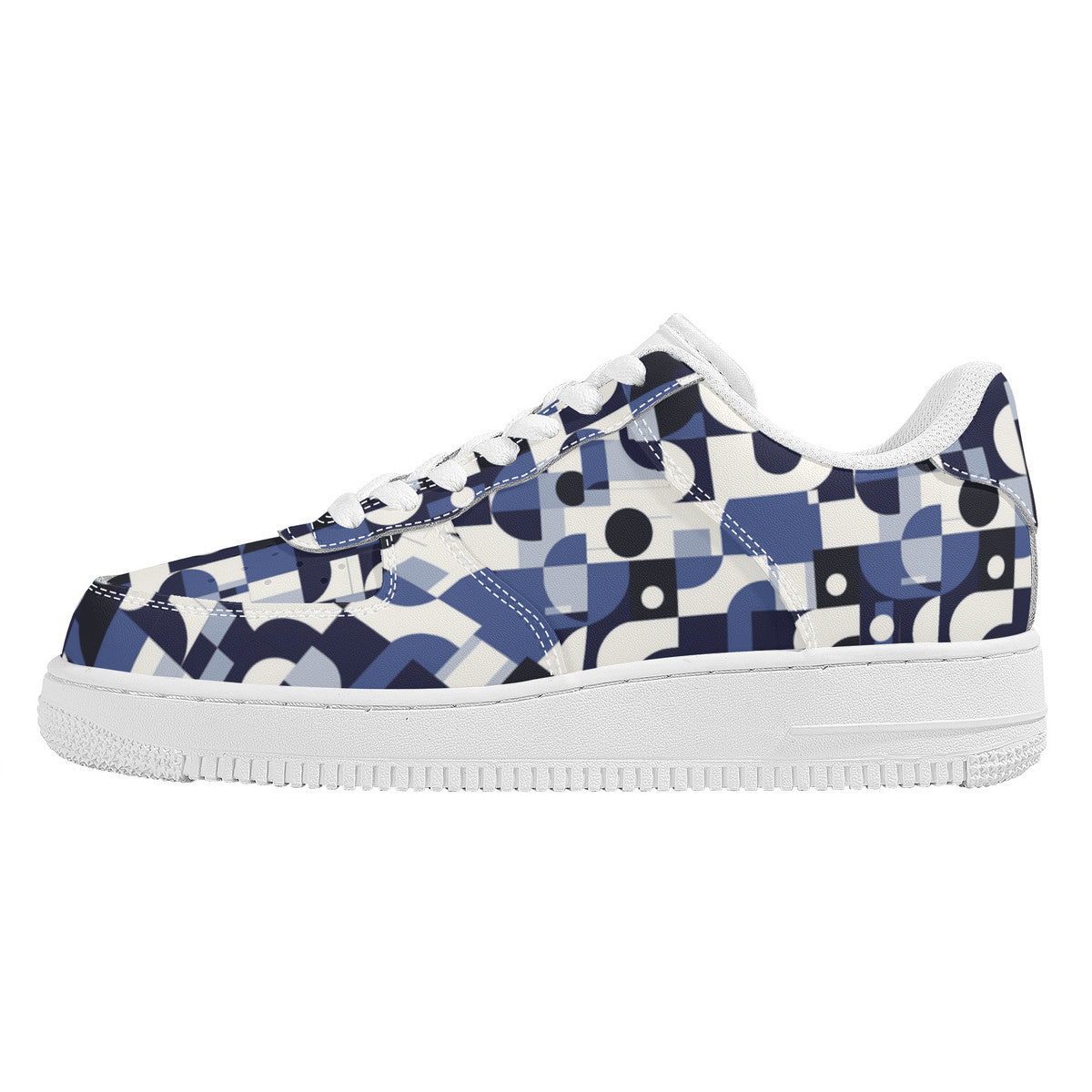 Navy Blue and White Mid-Century Modern Design Unisex Air Force Sneakers