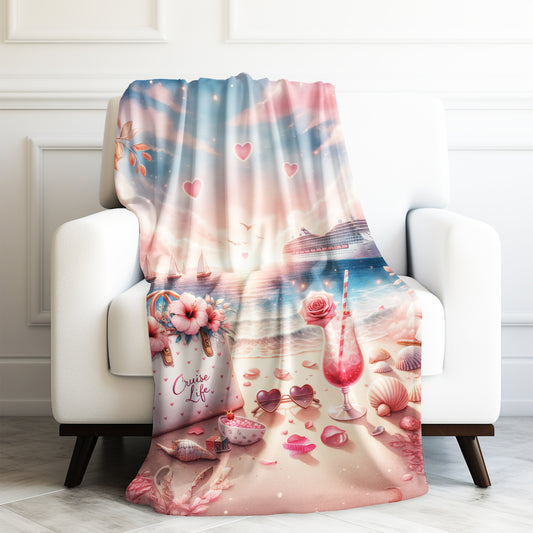 Cruise Time Caribbean Valentines Cruise Life Vacation Celebration Velveteen Plush Blanket 3 Sizes