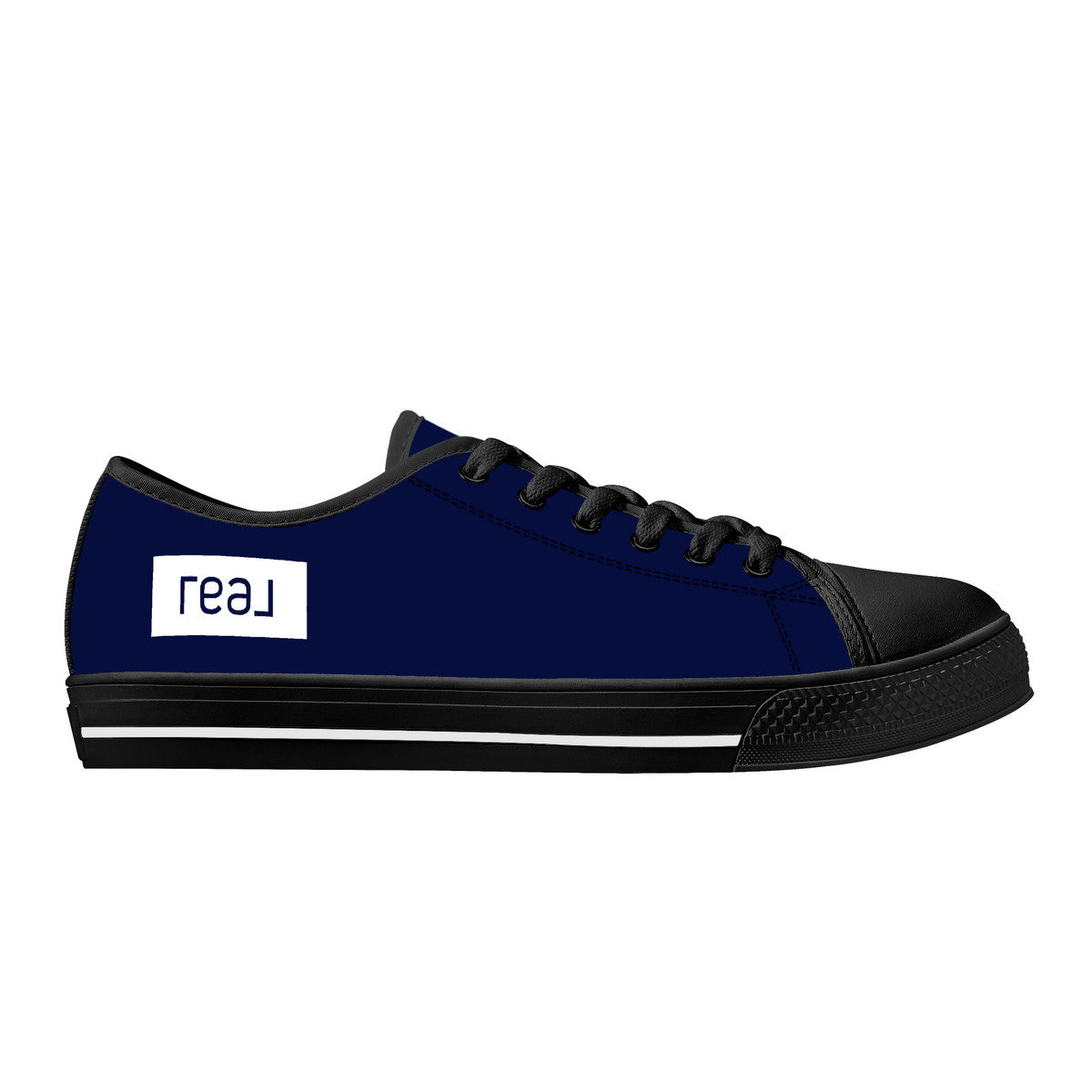 Real White Logo on Navy with Black Toe Canvas Sneakers