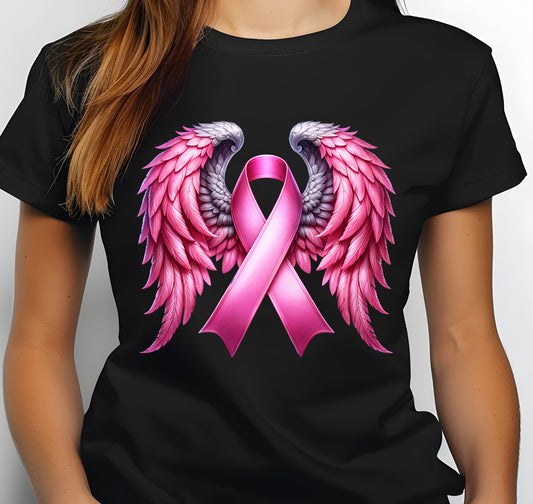 Pink Ribbon Angel Wings Breast Cancer Survivor Jersey Short Sleeve T-shirt