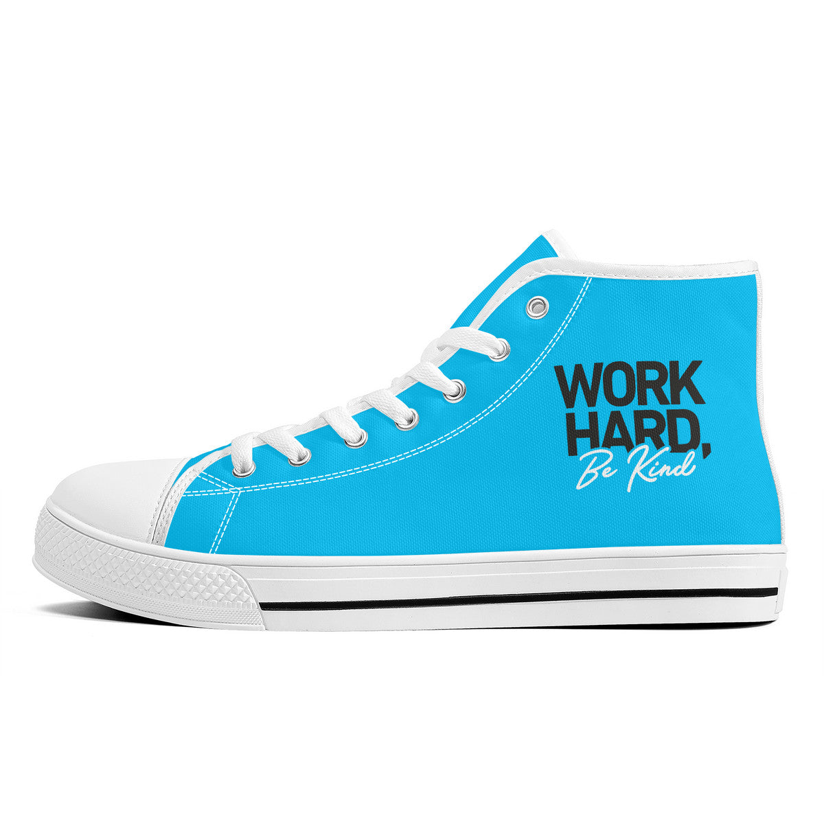 Work Hard Be Kind - Blue Converse Style High Tops