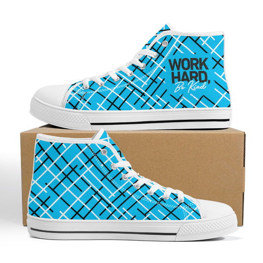 Work Hard Be Kind - Blue w/Lines Converse Style High Tops