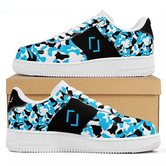 Blue & Black Camouflage Real Bracket Logo Unisex Air Force Sneakers