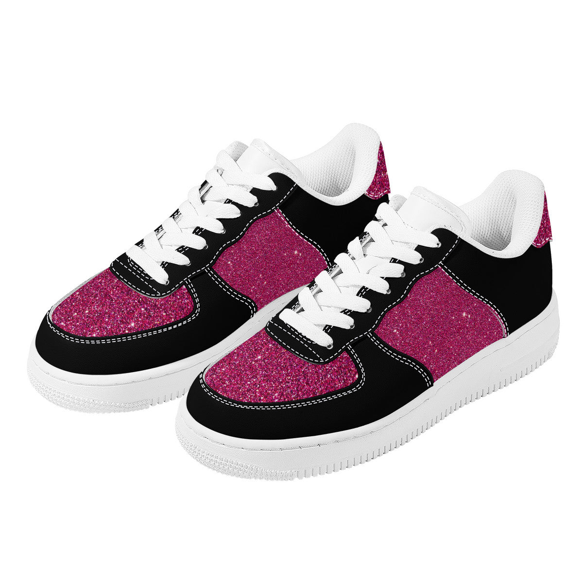 Black and Pink Sparkle Print Unisex Air Force Sneakers