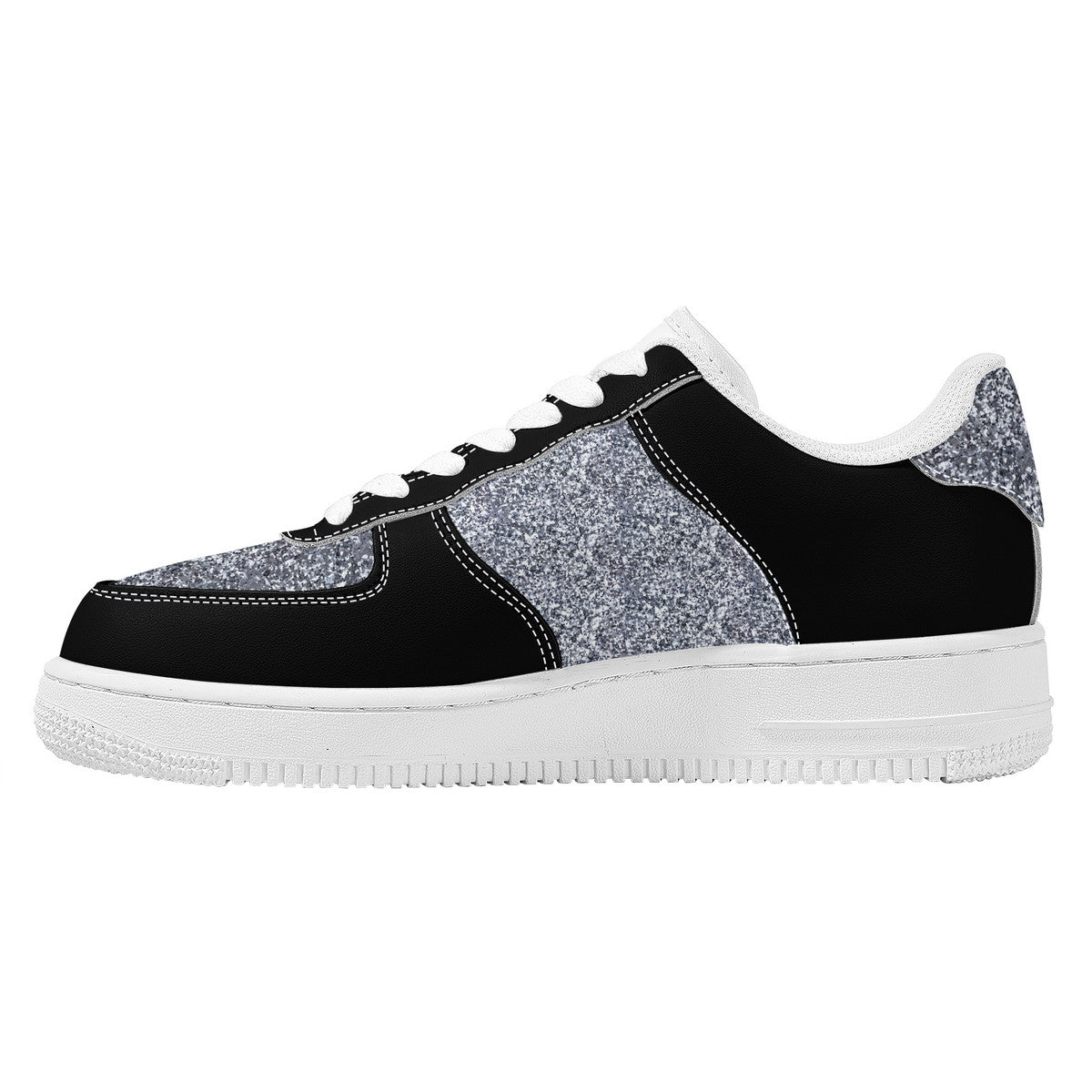 Black and Silver Sparkle Print Unisex Air Force Sneakers