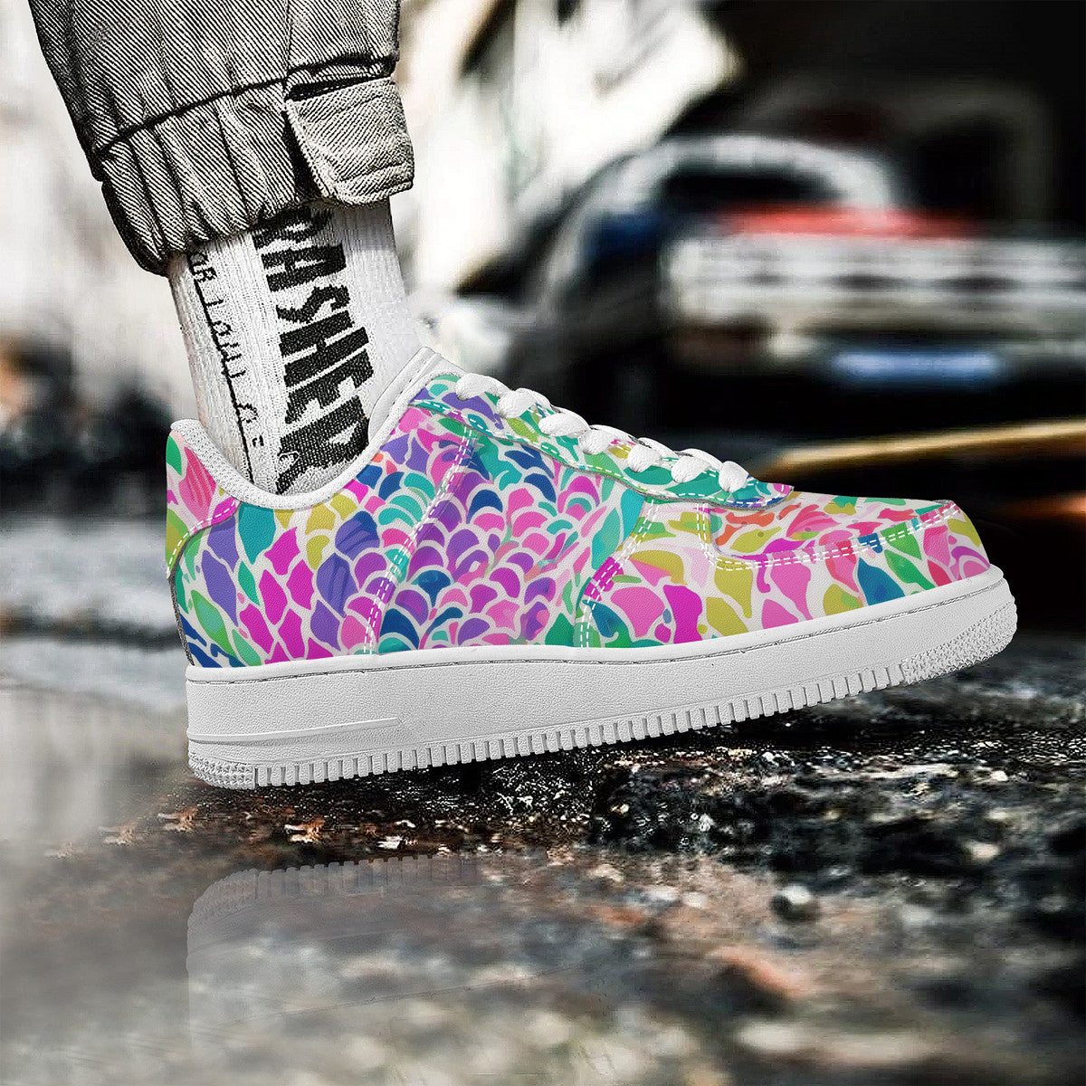 Enchanted Waves: Rainbow Mermaid Dancing in the Sea Unisex Air Force Sneakers