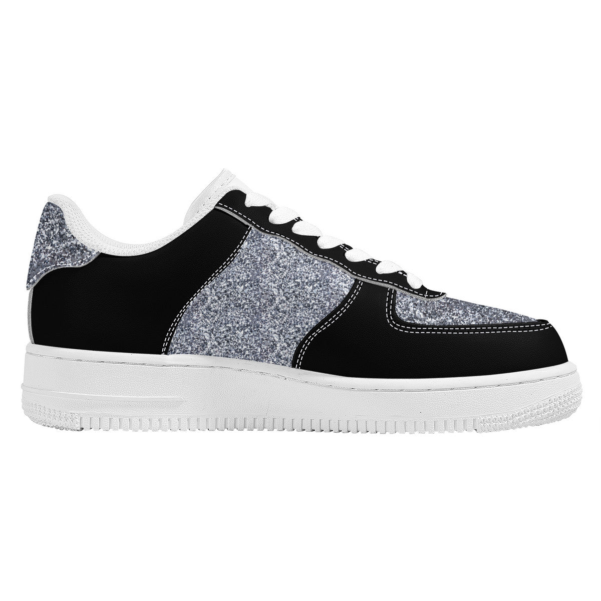 Black and Silver Sparkle Print Unisex Air Force Sneakers