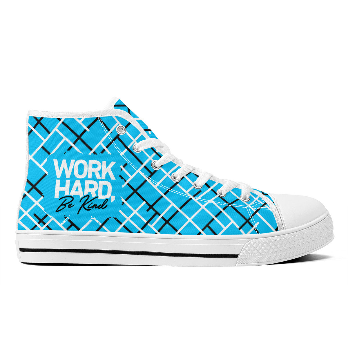 Work Hard Be Kind - Blue w/Lines Converse Style High Tops