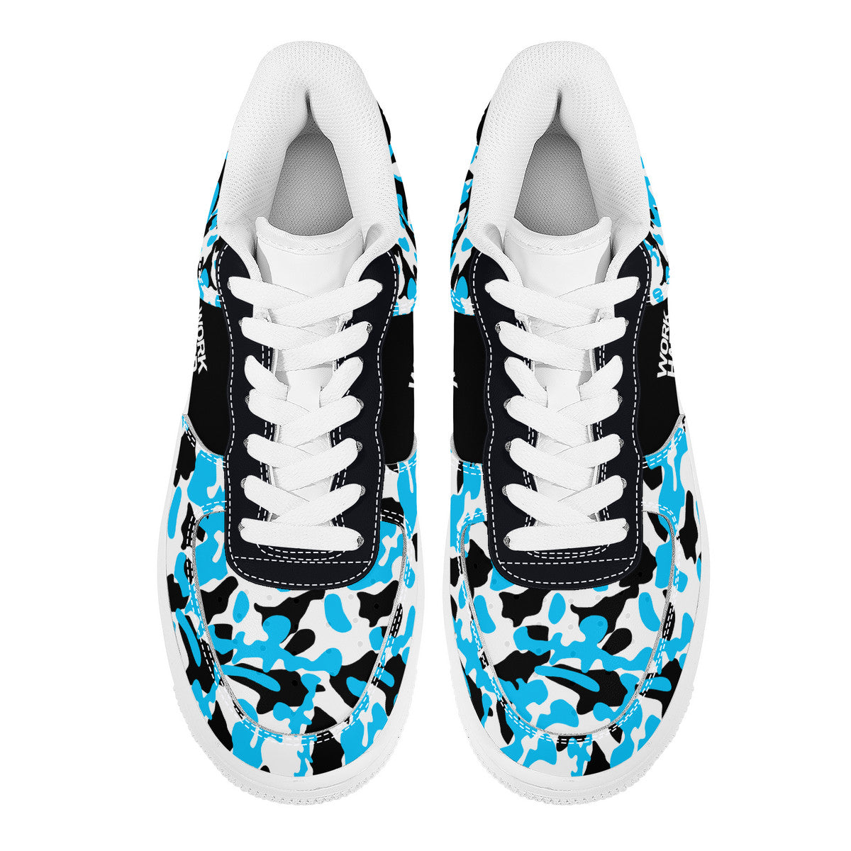 Blue and Black Camouflage with Work Hard Be Kind Unisex Air Force Sneakers