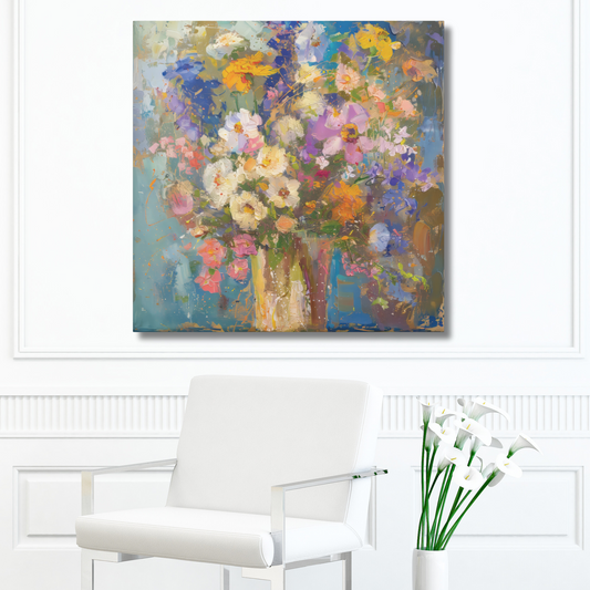 Spring Bouquet of Soft Muted Flowers in a VasePrint on Canvas Gallery Wraps  - 5 Sizes