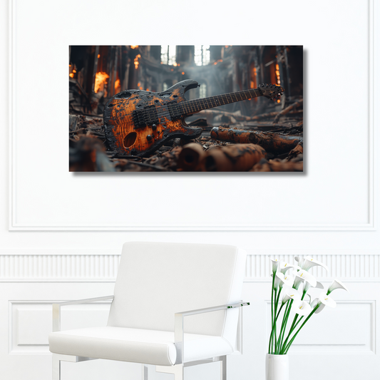 Electric Guitar Burned Scorched Rock and Roll Premium Canvas Gallery Wraps  - 5 Sizes