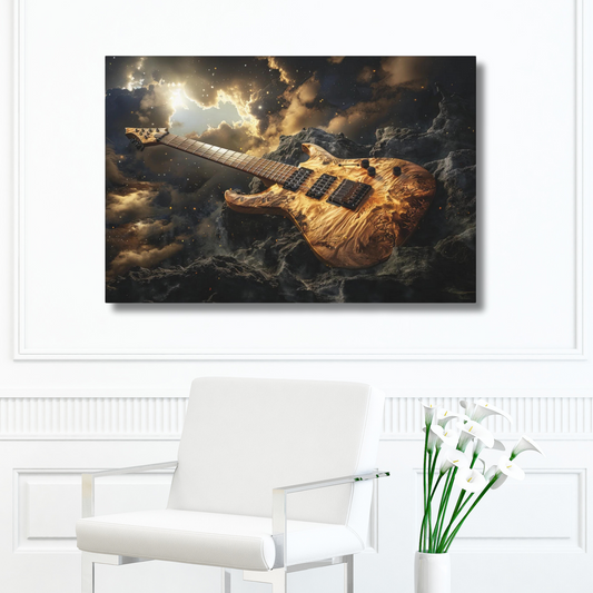 Golden Gilded Electric Guitar with Heavenly Clouds and Sun Canvas Gallery Wraps  - 5 Sizes