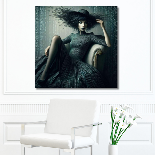 Matrix High Fashion Women Dressed in Matrix Dress and Hat Print on Canvas Gallery Wraps - 5 Sizes