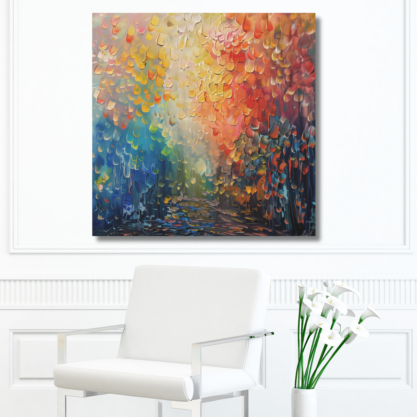 Vibrant Abstract Sun Setting Behind the Trees Print on Canvas Gallery Wraps  - 5 Sizes