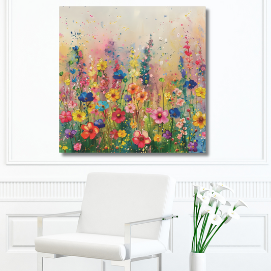 Summer Morning in Fields of Bright Flowers Print on Canvas Gallery Wraps  - 5 Sizes