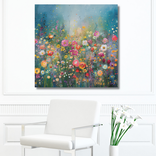 Radiant Meadows: Summer Fields Abloom with Bright Flowers Print on Canvas Gallery Wraps  - 5 Sizes