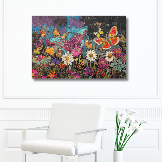 Vibrant Pop Art Garden: Butterfly & Daisy Floral Fantasy Canvas Gallery  - 3 Sizes