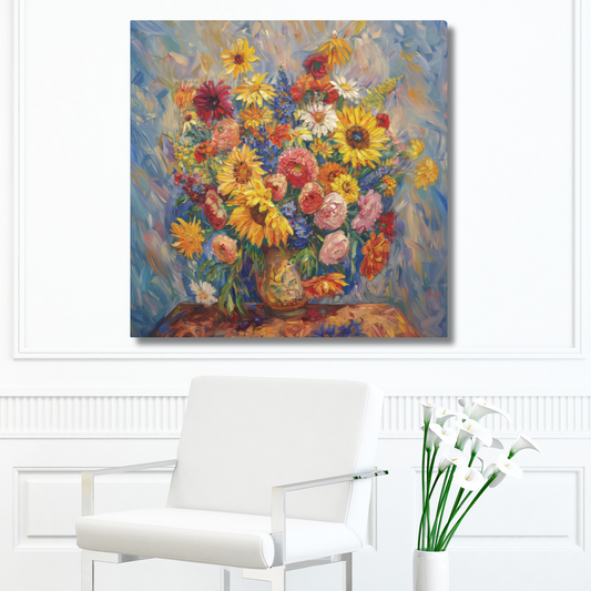 Spring Flowers in Vase on Table Print on Canvas Gallery Wraps  - 5 Sizes