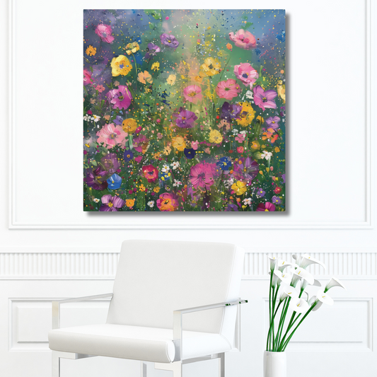 Field of Bright Spring Flowers Print on Canvas Gallery Wraps  - 5 Sizes