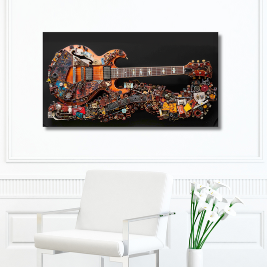 Electric Guitar and Stand Designed with Mechanical Elements Canvas Gallery Wraps  - 8 Sizes