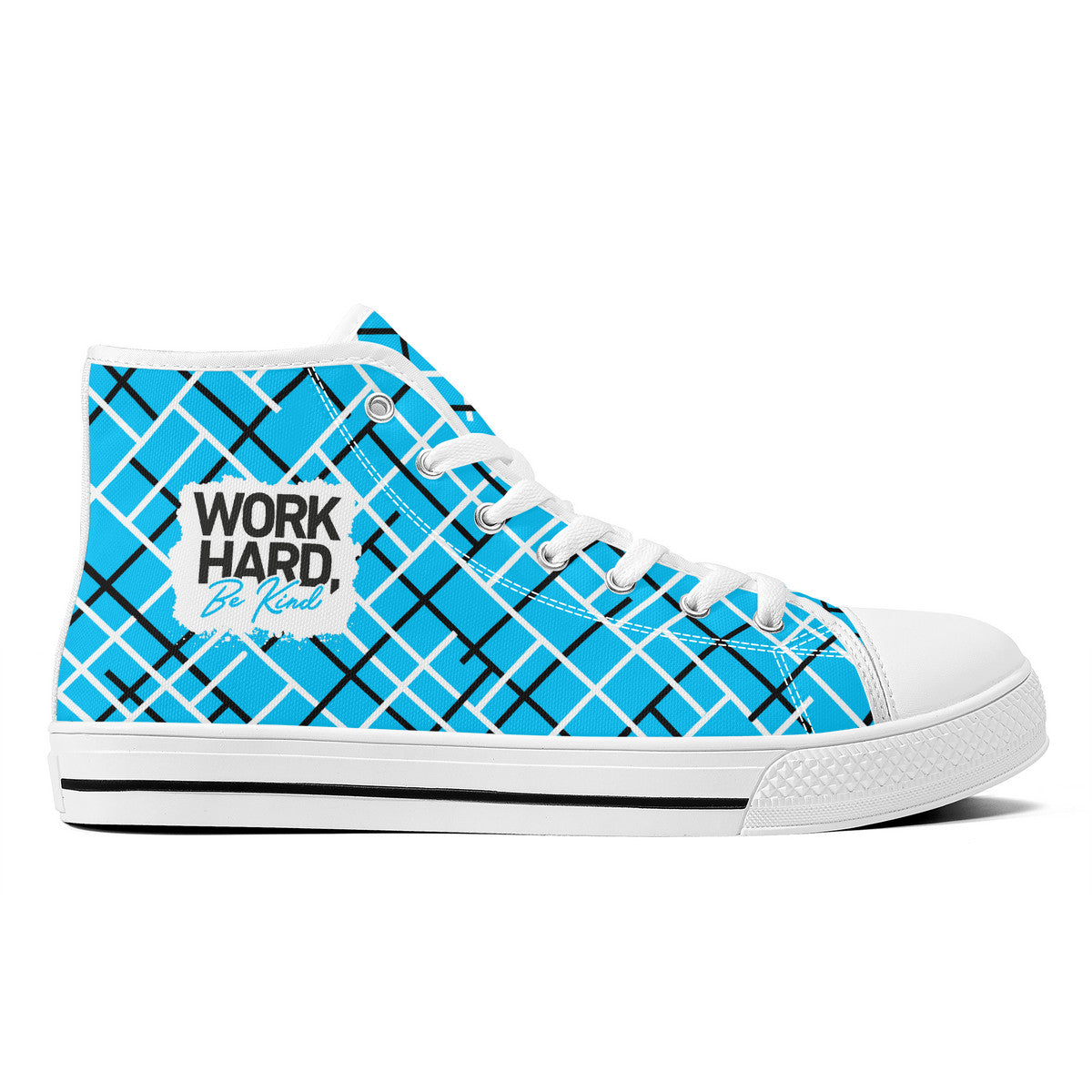 Work Hard Be Kind - Blue w/Lines Converse Style High Tops