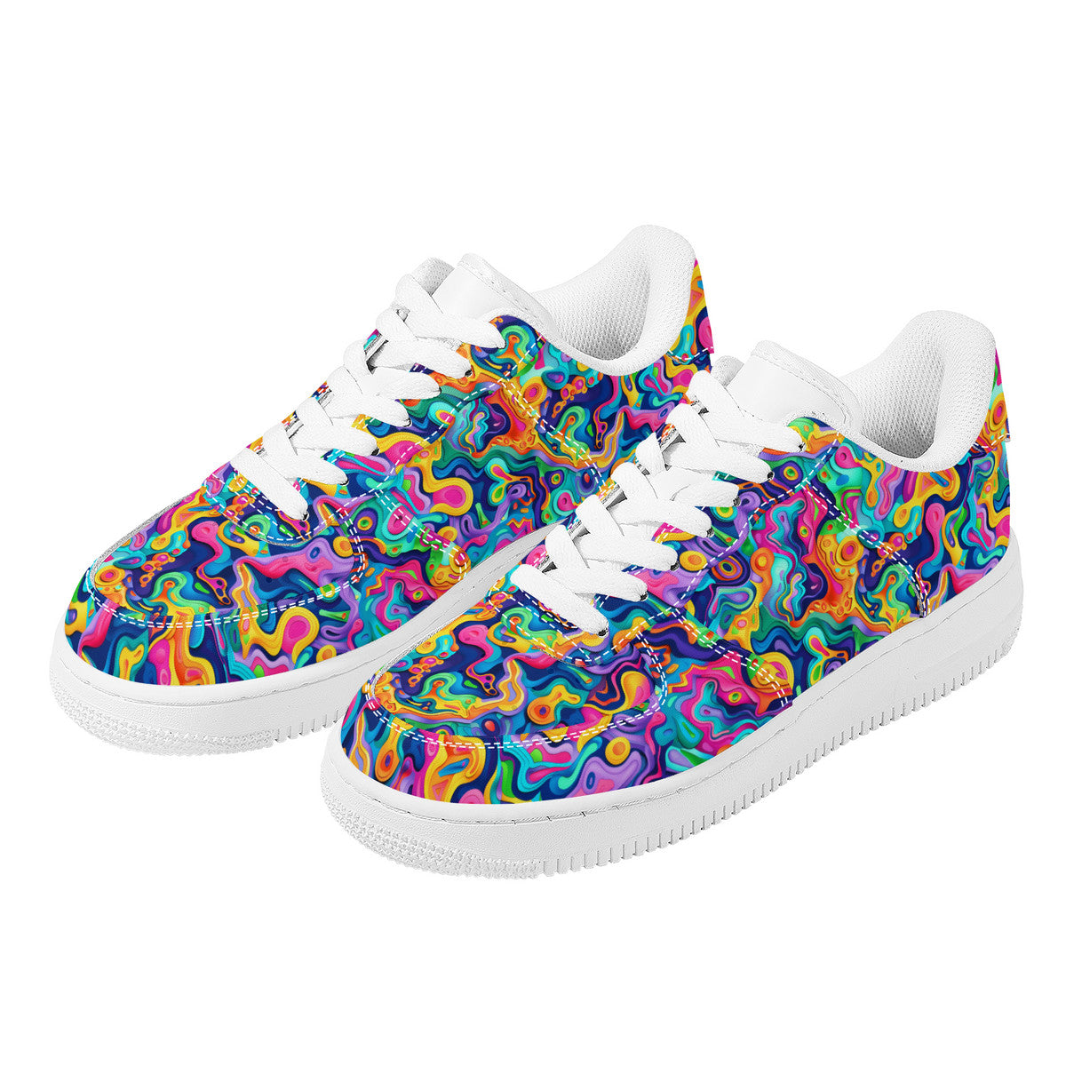 Colorful Psychedelic Waves Abstract 3D Design Unisex Air Force Sneakers