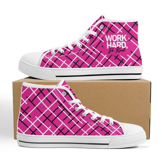 Work Hard Be Kind - Pink w/ Lines Converse Style High Tops