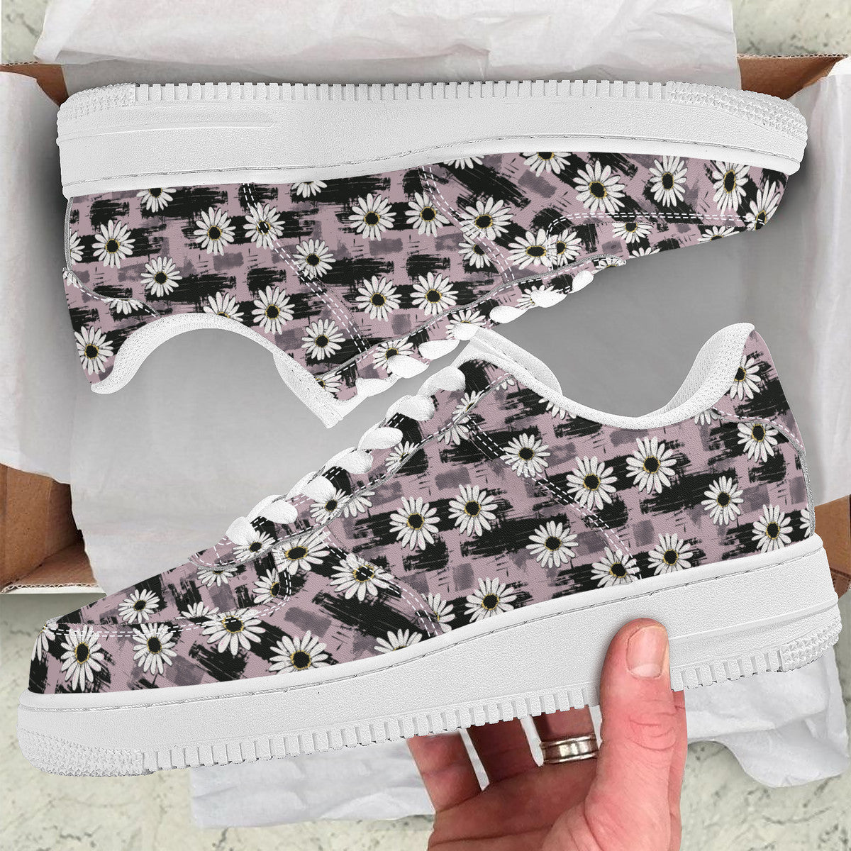 Edgy Daisy Dream with Pink and Black Grunge Unisex Air Force Sneakers