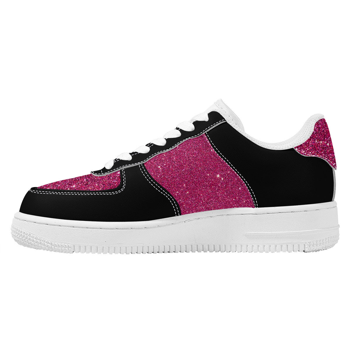 Black and Pink Sparkle Print Unisex Air Force Sneakers