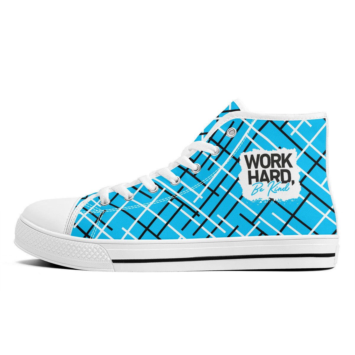 Work Hard Be Kind - Blue w/Lines Converse Style High Tops