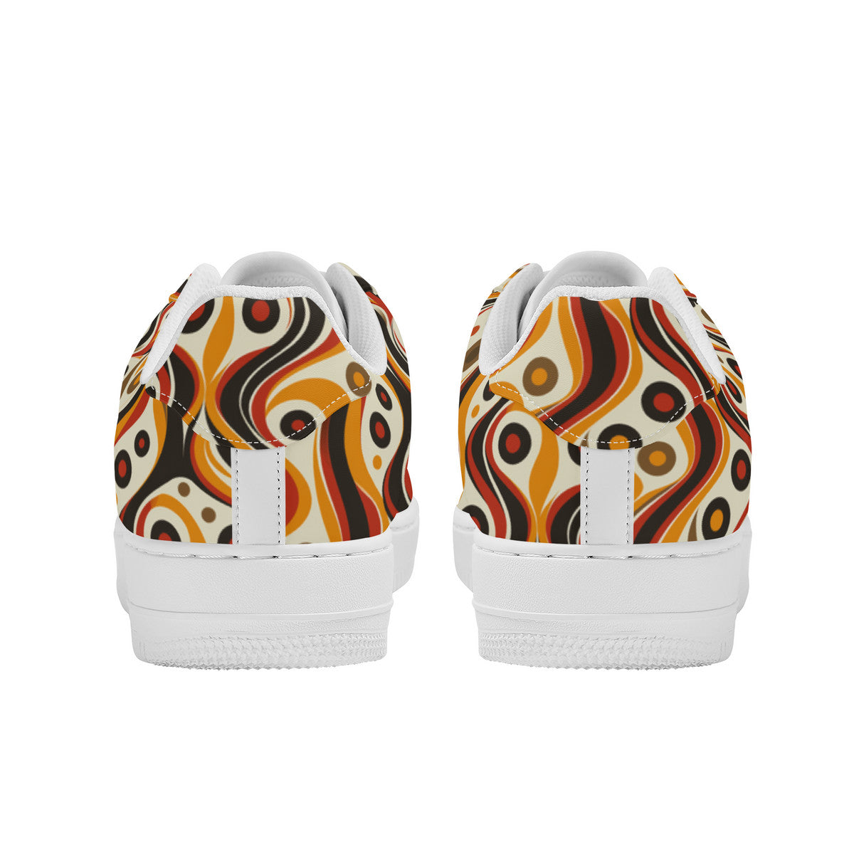 Retro Funky Chic Groove Vibrant Orange, Red, and Brown Swirls with Geometric Dots Unisex Air Force Sneakers