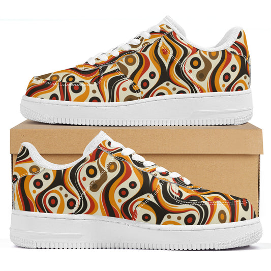 Retro Funky Chic Groove Vibrant Orange, Red, and Brown Swirls with Geometric Dots Unisex Air Force Sneakers