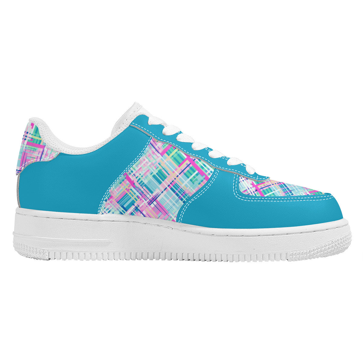 Whimsical Plaid Spectrum: Bright Pinks, Blues, and Greens and Blue Trim Unisex Air Force Sneakers