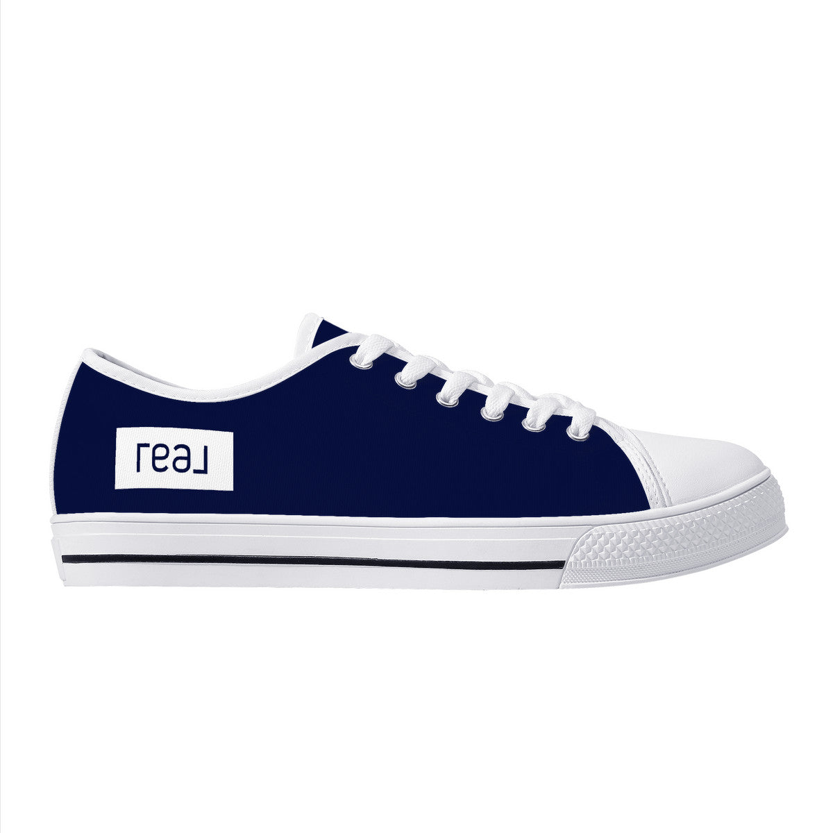 Real Logo in White on Navy Background Canvas Sneakers