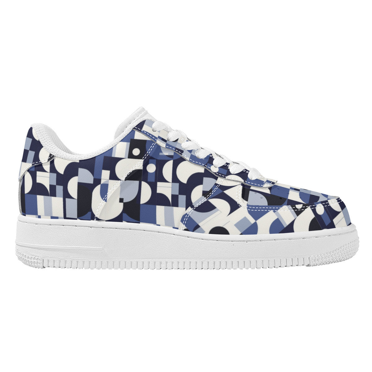 Navy Blue and White Mid-Century Modern Design Unisex Air Force Sneakers