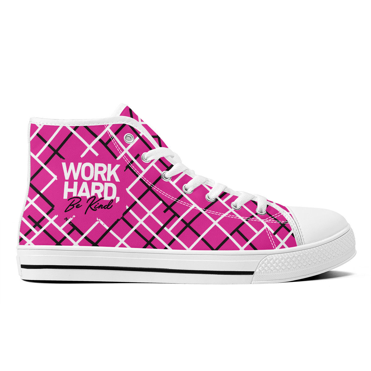 Work Hard Be Kind - Pink w/ Lines Converse Style High Tops