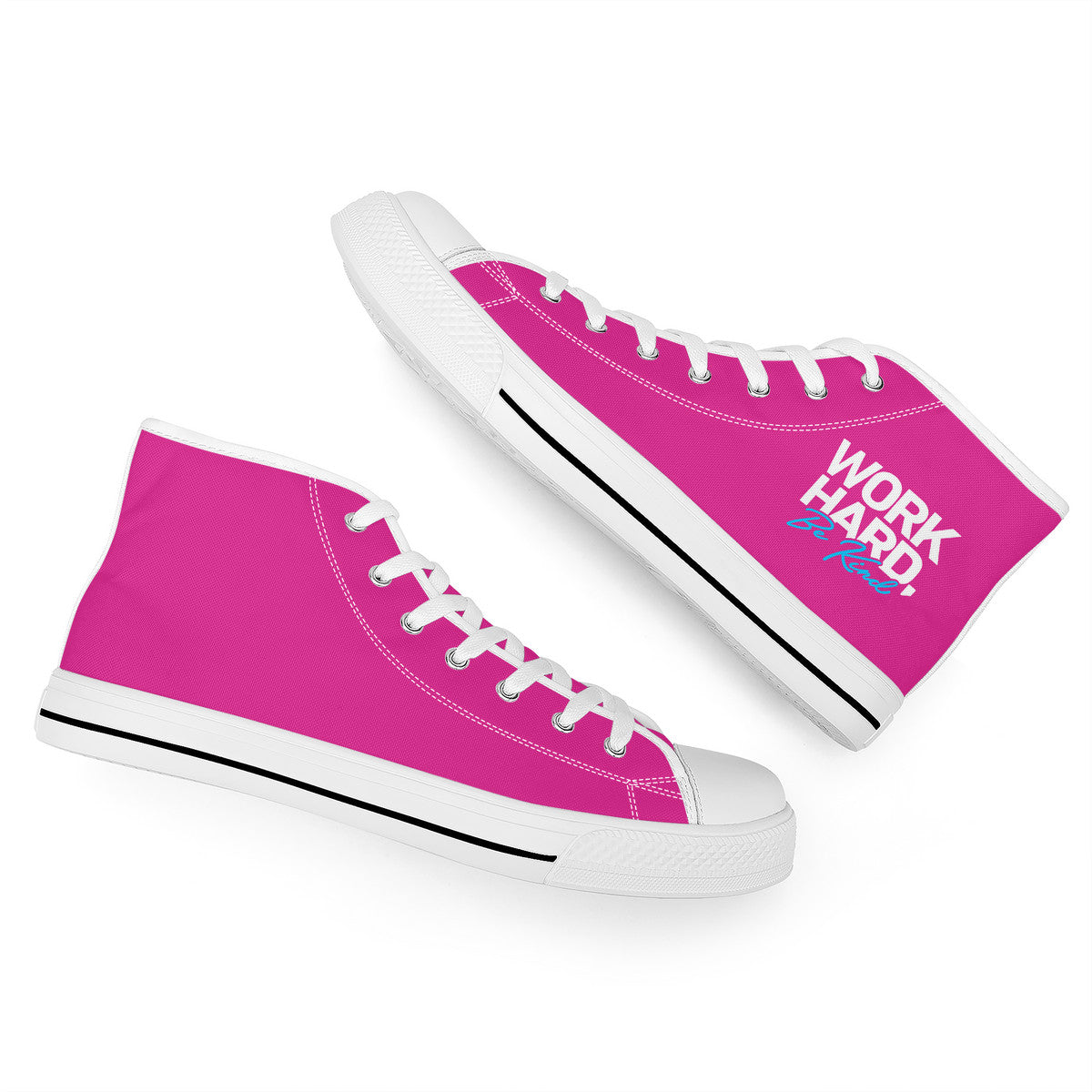 Work Hard Be Kind Pink Converse Style High Tops