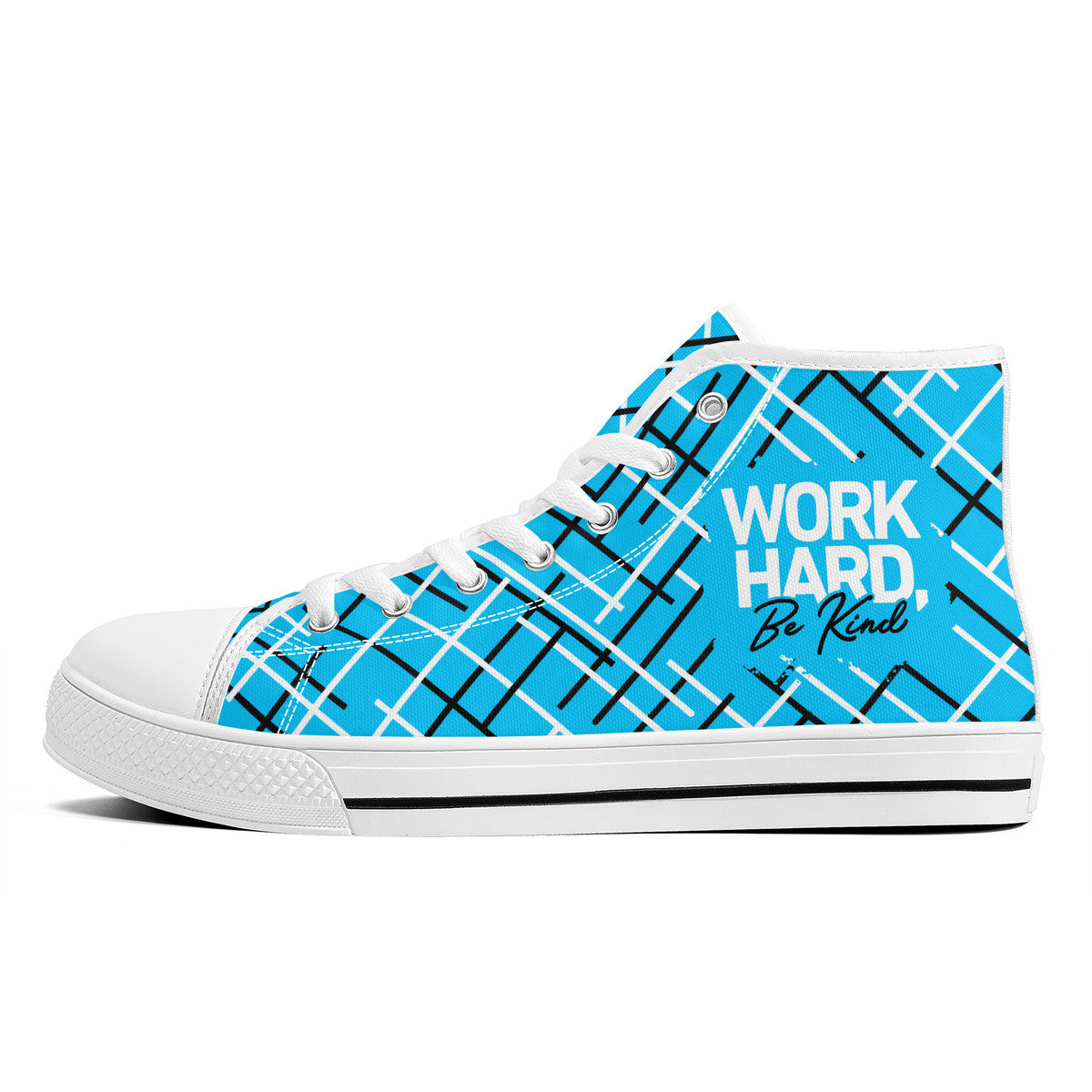 Work Hard Be Kind - Blue w/Lines Converse Style High Tops