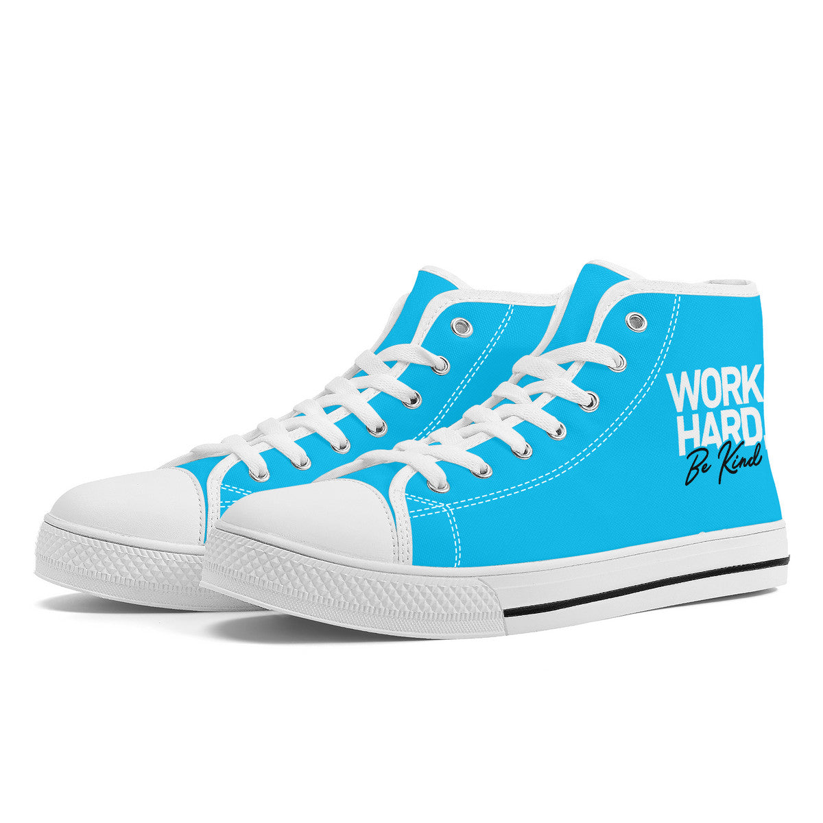 Work Hard Be Kind - Blue Converse Style High Tops