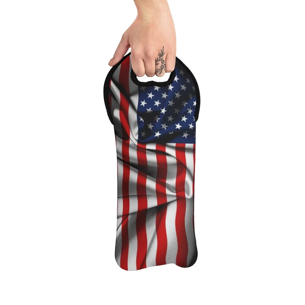 American Flag Patriotic Wine Tote Bag Reusable Eco Friendly