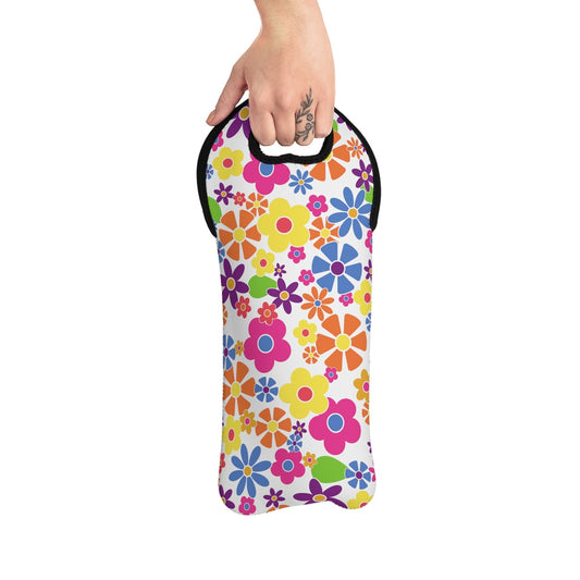 Flower Power White Background Wine Tote Bag Reusable Eco Friendly