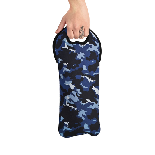 Deep Sea Concealment: Navy Blue Camouflage Wine Tote Bag Reusable Eco Friendly