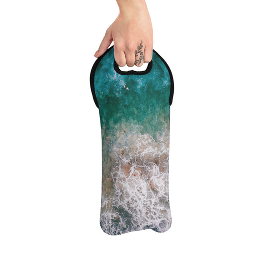 Ocean's Embrace: Deep Green Waters with White Waves Crashing onto the Beach Wine Tote Bag Reusable Eco Friendly