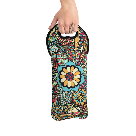 Vintage Retro Floral Abstract Wine Tote Bag Reusable Eco Friendly