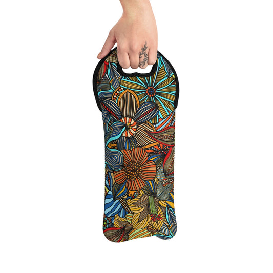 Abstract Vintage Floral Design Wine Tote Bag Reusable Eco Friendly