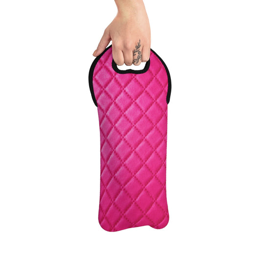 Pink Quilted Print Wine Tote Bag Reusable Eco Friendly