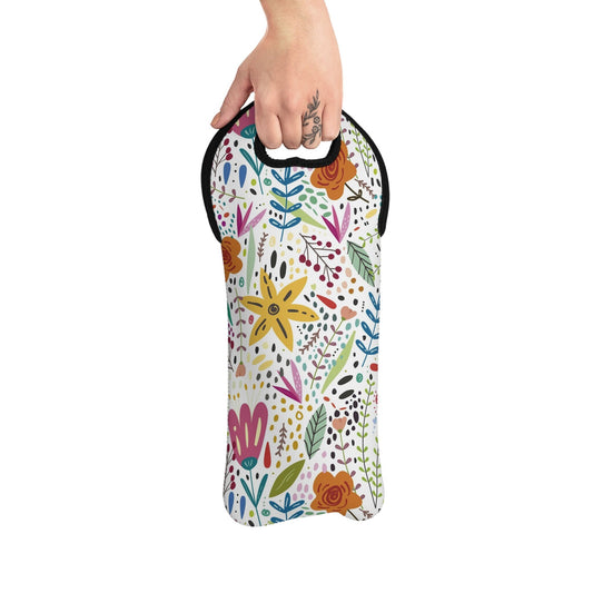 Springtime Splendor: Hand-Drawn Flowers Bursting with Vibrant Colors Design Wine Tote Bag Reusable Eco Friendly