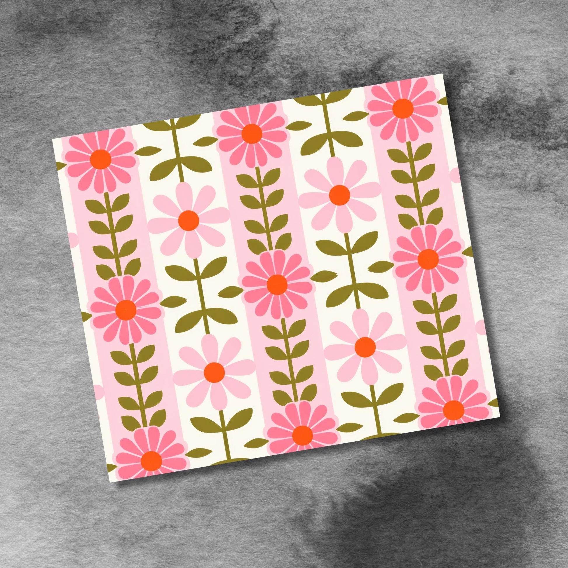 Pink Retro Flowers Garden 20oz Skinny Tumbler Sublimation Templates,Floral Stripe Digital Pattern Seamless Straight PNG Digital Download
