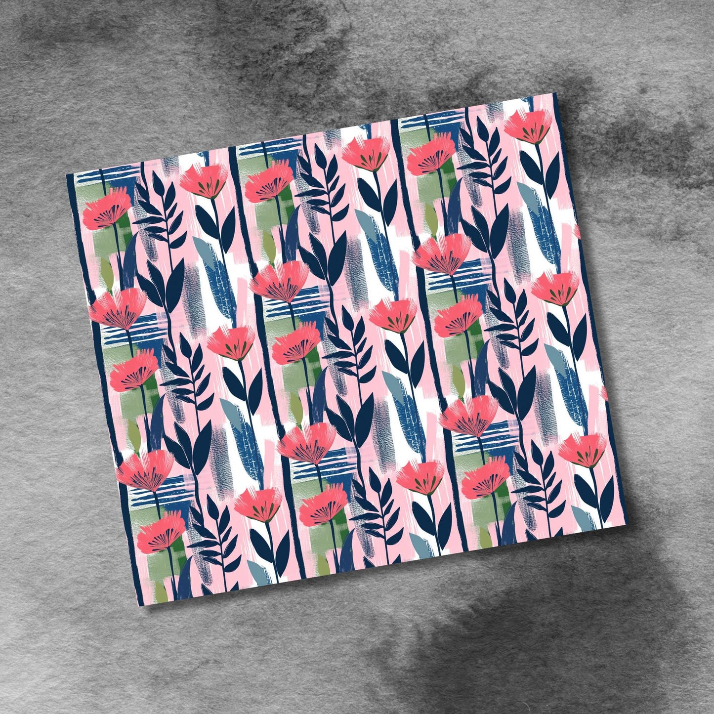 Watercolor Flowers in Pink and Navy 20oz Skinny Tumbler Seamless Sublimation Design Templates,Straight PNG Digital Download